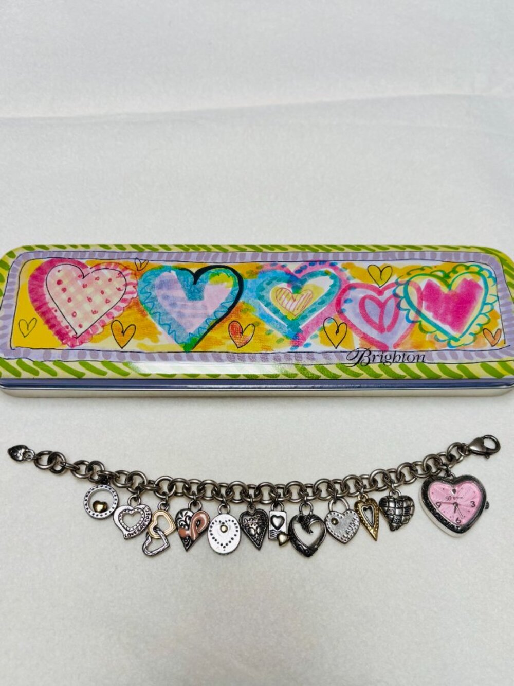 Brighton Power Of Pink Heart Watch Charm Bracelet Breast Cancer